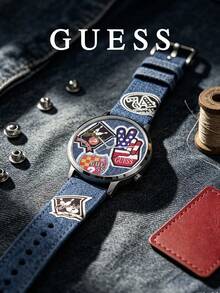 GUESS Casual Analog Wristwatch, Seiko Y121 Quartz Movement, Vintage Denim Fashion Gift Watch For Men & Women, V1004M1 - Silver - View 2