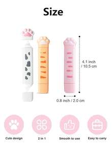 1pc/3pcs Kawaii Cat Paw Dual Function Stationery, Mini Correction Tape & Dot Glue 2 In 1 Clear Adhesive, Perfect For Scrapbook DIY, Back To School - Multicolor - View 8