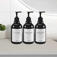 Dispensador de champú y acondicionador para Pared de Ducha, 3 cámaras, Botellas Recargables de champú y acondicionador con Etiquetas Impermeables - 3 BNegro - Ver 4