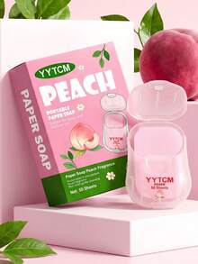 YYTCM Sabun Lembaran Portabel Peach 50 lembar, Kotak Penyimpanan Mini Tutup Flip, Sabun Tangan Sekali Pakai, Kertas Sabun untuk Perjalanan Luar Ruangan, Pelajar, Sabun Pembersih Lembut Portabel, Busa Melimpah, Mudah Dibilas, Tanpa Residu - Persik - View 3