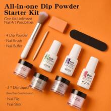 NOCIS Dip Powder Nail Kit - Set Pemula 4 Warna dengan Nude, Pink, Glitter & Putih, Plus Base Coat, Top Coat & Cairan Aktivator, Buffer Kuku, Kuas & Kikir - Sistem Celup Akrilik untuk Manikur DIY, Tanpa Aroma, Tidak Perlu Daya. - MultiWarna - View 2