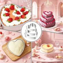 2/3pcs 3/4/5/6/8/10 Inch Heart-Shaped Aluminum Cake Molds, Anodized, Suitable For Chiffon Cake, Pudding, Ideal For Valentine's Day Baking, Fixed Bottom, Party Use, Kitchen Baking Tools - Silver - View 6