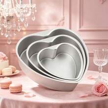 2/3pcs 3/4/5/6/8/10 Inch Heart-Shaped Aluminum Cake Molds, Anodized, Suitable For Chiffon Cake, Pudding, Ideal For Valentine's Day Baking, Fixed Bottom, Party Use, Kitchen Baking Tools - Silver - View 3