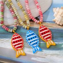 Women's Fashion Bohemian Style Resin Fish & Natural Stone Bead Necklace Accessory, Beach Party Jewelry Gift - Stone Pendant Necklace - View 2
