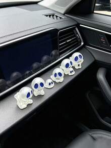 Adorno de tablero de coche con fantasmita de ojos azules que brilla en la oscuridad, esqueleto transparente decorativo creativo para el interior del coche, accesorio de coche con combinación de fantasma que brilla en la oscuridad, adorno de atmósfera de tablero de coche con árbol de dibujos animados de ojos azules transparente - fantasma - Ver 4