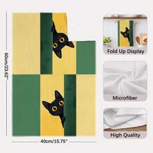 2PCS Cute Peeking Cat Pattern Printed Kitchen Towels 40*60cm Simple Style Rectangular Microfiber Kitchen Towels, Dish Cloths, Tablecloths, Hand Towels, Kitchen Decor, Housewarming Gifts For Neighbors, Perfect For Kitchen And Bathroom Use, Suitable For Housewives And Family Gatherings, High Cost-Performance, Essential Household Item - Green - View 3