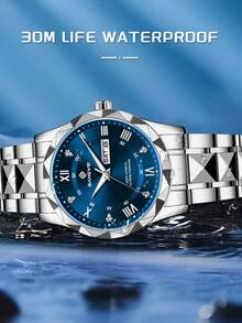 LIGE Fashion Casual Luxury Men's Watch, Waterproof Luminous Quartz Watch With Calendar Dial Wristwatch - Silver - View 7