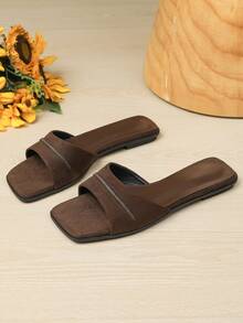 Women's Flat Sandals 2026 Spring/Summer New Versatile Soft Sole Beach Slides Fashion Roman Sandals Plus Size Women's Shoes 41-43 - Dark Brown - View 3