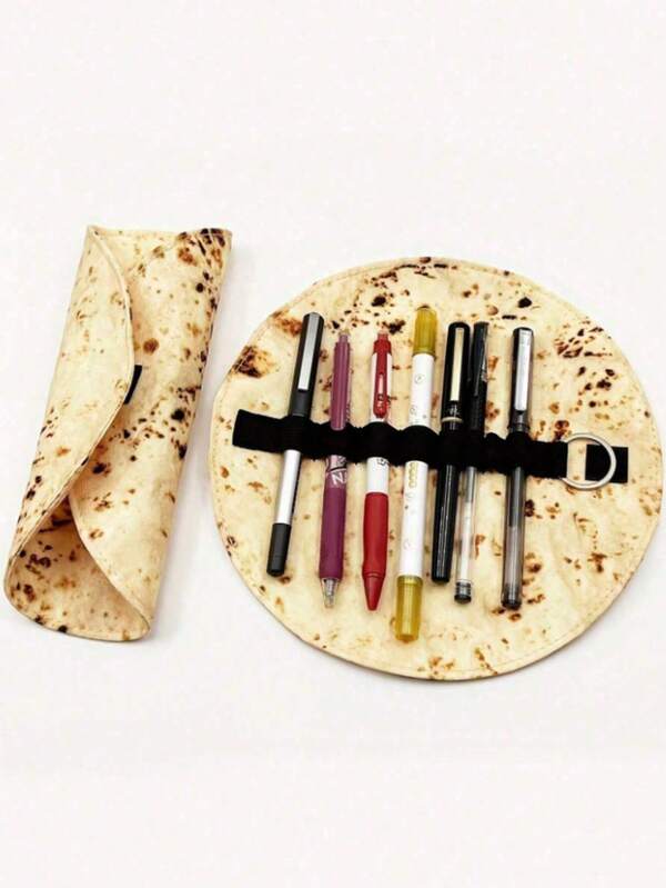 1pc Aesthetic Funny 3D Flatbread Pancake Shaped Pencil Case, Stain Resistant Multi-Functional Cute Storage Pouch, Back To School Student Stationery Makeup Organizer Gift