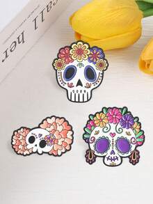 3Pcs Mexican Day Of The Dead Floral Sugar Skull Enamel Pin Latin Folk Cartoon Brooch Holiday Decor Badge - Multicolor - View 8