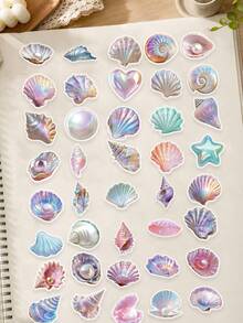 50pcs Shell-Shaped Stickers For Decorating Mobile Phones; Suitable For Skateboard-Style Phone Cases, Flasks And Tissue Boxes; Ideal For Asymmetric Shapes; Perfect As Party Favours, Rewards And Festive Gifts; PET - Multicolor - View 7