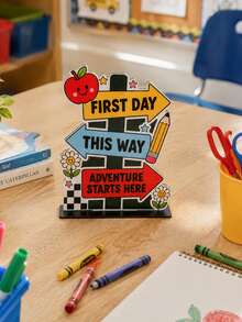 1pc Back To School Season Desktop Stand Up Sign Apple Road Sign Design Fun Multi Color Printed Desktop Ornament Suitable For Classroom Home Teaching Back To School Party Desktop Center Decoration Gift - D - View 8