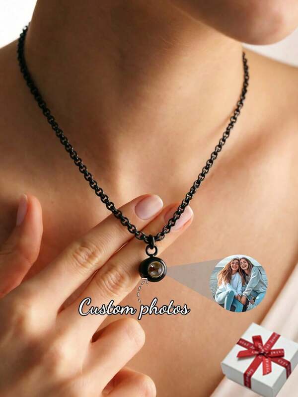 Personalized Men's Projection Photo Necklace, Custom Stainless Steel Retro Thick Chain Square Faux Pearl Chain, Boyfriend Memorial Jewelry Customized Family Couple Anniversary Commemorative Nanotech Projection Pendant Birthday Gift, Christmas Gift For Family And Kids,Gold,Silver,Black,Rose Gold,Stylish,Colorful,Vintage,Simple,Unisex,Casual,Cuties,Custom,Personalized,Unique,Ideal Gifts For Him,Ideal Gifts For Her,Her,Boyfriend,Girlfriend,Dad,Mom,Family,Friends,For Anniversaries,For Birthdays,For Graduation,For Prom,For Party,Stainless Steel Jewelry