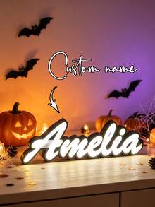 1pc Personalized 3D Printed LED Name Sign, Custom Desktop Letter Lamp, 20cm Warm Light Name Plaque, Fashionable Bedroom Desktop Decor, Customizable Text Design, Exquisite Home Decoration Light, Suitable For Celebrations, Room Arrangement, Desktop Display, Adding Soft Lighting And Unique Atmosphere To The Space - Black - View 7