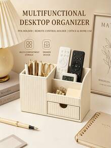 1pc Italian Luxury Vertical Striped PU Leather Drawer Organizer Box, Multi-Compartment Desktop Storage Holder, Suitable For Pens, Stationery, Remote Controls, Cosmetics, Keys, For Office And Bedroom Desktop Storage - View 12