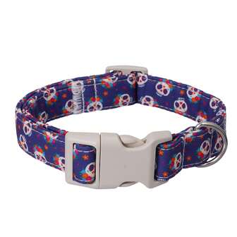 Daily Walking Polyester Adjustable Dog Collar Small Medium Large Dogs, Royal Blue Floral Sugar Skull Halloween Print Collar, Reliable Quick Buckle & Rustproof D Ring, Chic Holiday Collar For Indoor Costume Parties & Outdoor Fall Pet Activities