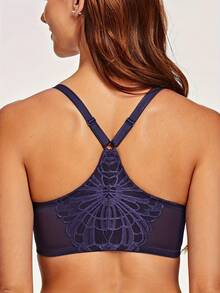 MELENECA Women's Racerback Front Closure Full Coverage Unlined Plus Size Underwire Bra - Blue - View 3