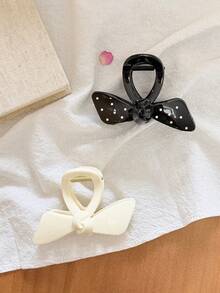 2pcs/1pc Women 9cm/3.54 Inch Premium Solid Color Polka Dot Bow Hair Claw Clip, Fashionable Elegant Clip Polka Dot Versatile Hair Clip Head Accessory U-Shaped Spring Clip, Fashionable Versatile, Elegant Minimalist, Suitable For Daily, Casual, Party, Beach, Vacation, Hairstyle Design, Face Washing/Hair Washing, Makeup, Clothing Accessory, Spring Hair Claw, Summer Hair Claw, Autumn Hair Claw, Winter Hair Claw - Multicolor - View 5