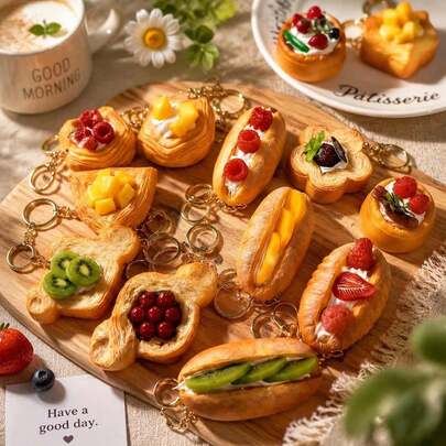 New Realistic Fruit Bread Keychain Keyring Creative Mini Ornament Food Toy Bag Charm