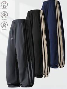 Men's Wide Leg Joggers, Fashionable Drawstring Loose Hem Comfortable Long Pants - Grey - View 1