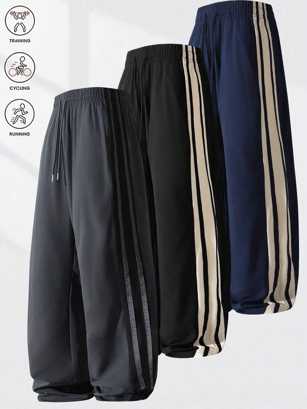 Pantalones de chándal de pierna ancha para hombre, pantalones largos cómodos con cordón y bajo suelto de moda