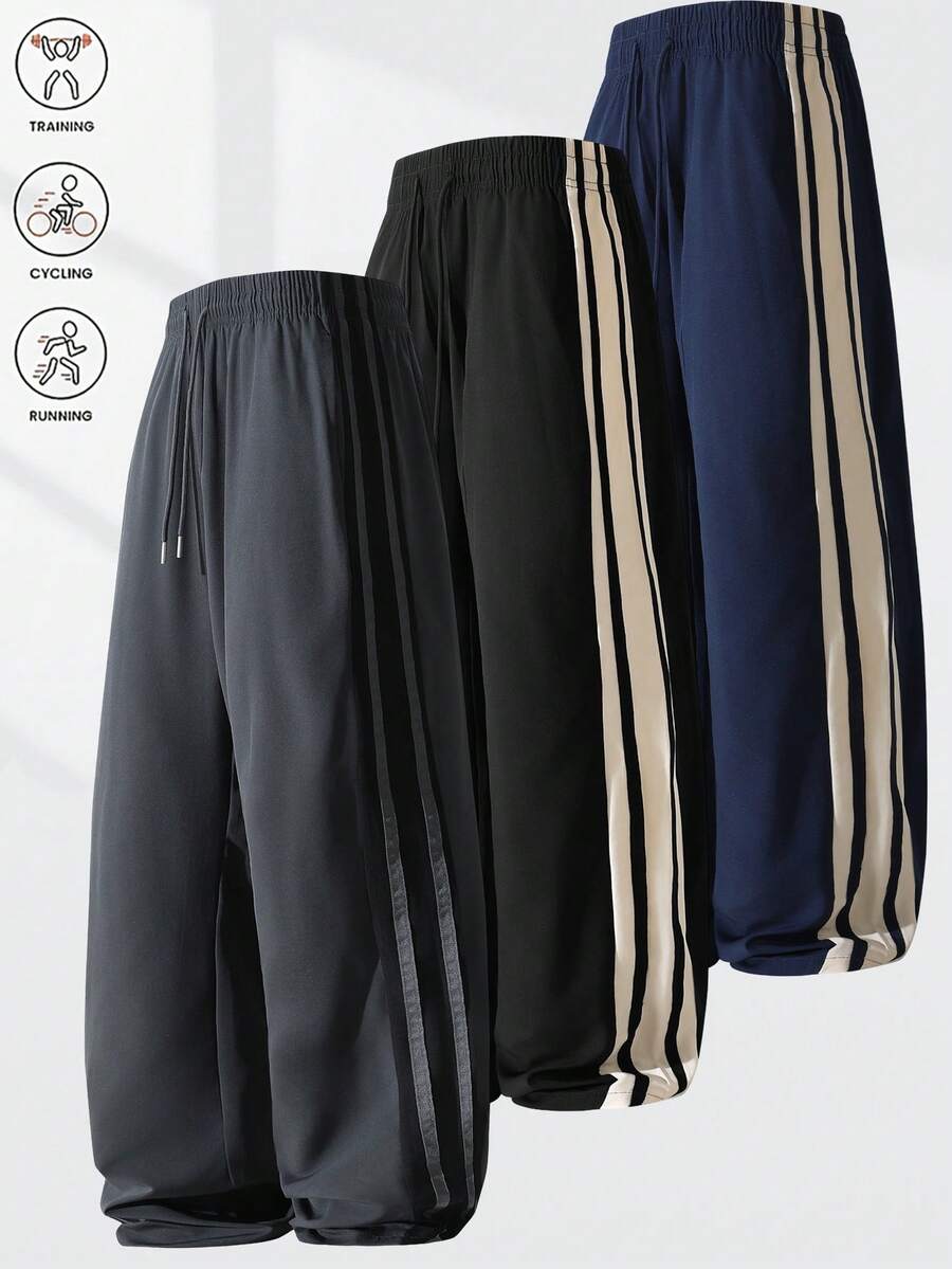 Men's Wide Leg Joggers, Fashionable Drawstring Loose Hem Comfortable Long Pants - Grey - View 1