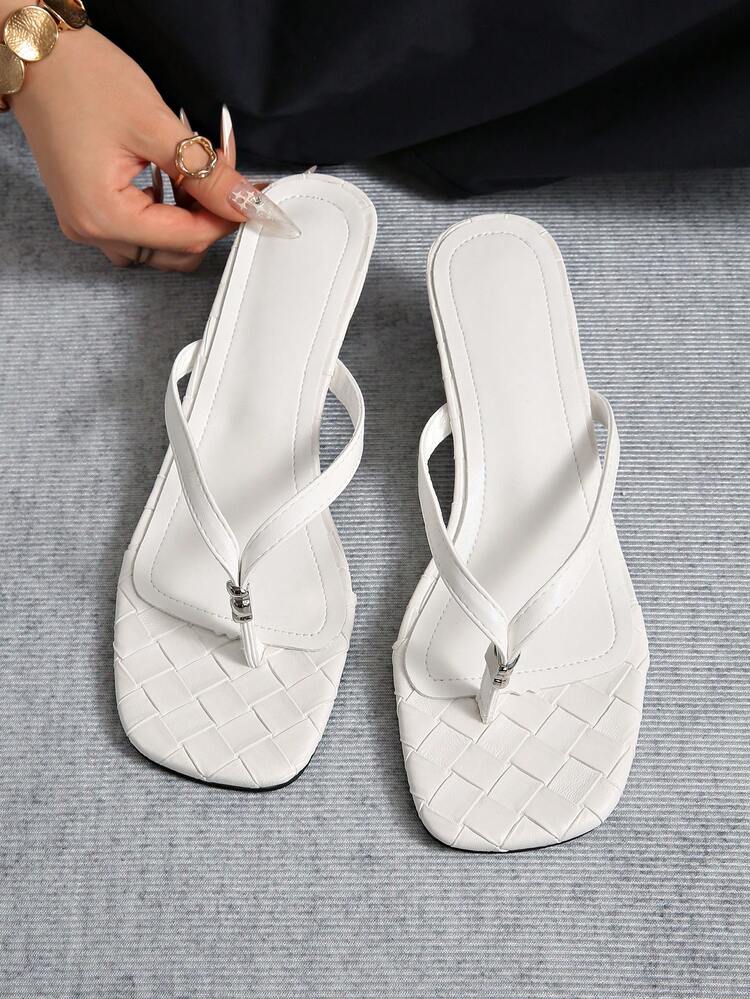 Minimalist Sexy Hot Girl Style~Comfortable Black Pointed Toe High Heel Slide Sandals For Women, Sexy Mature Woman Style Thin Heel Slip-On Slippers - White - View 4