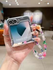 1PC Fashion Matte PC Material Simple And Cute Cat ElementFolding Phone Case, Paired With Same Color Bracelet, Can Protect And Prevent Falling For: SamsungGalaxy Zflip 3/Zflip 4/Zflip 5/Zflip 6/Zflip 7/Zflip 8/ Razr 60/ Razr 50/ Razr 70/Galaxy Z Flip7 FE - Clear - View 4