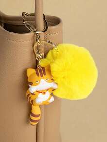 1 buah Gantungan Kunci Kucing Lucu, Pom-Pom Berbulu Kawaii, Liontin Ekor Gantung Resin Kartun, Gantungan Kunci Jepitan Warna Emas, Aksesori Tas Estetik, Hadiah - MultiWarna - View 5
