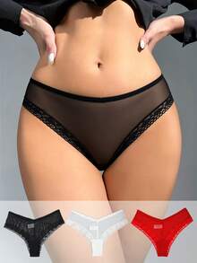 3pcs/Set Valentine's Day Low Waist Semi-Sheer Sexy Women's Panties Brazilian Style Spring Summer - Multicolor - View 1