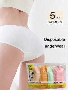 5pcs Disposable Sterile Plus Size Comfortable High Waist Maternity Panties, Suitable For Travel, Outings, Menstrual Period And Postpartum Care (Random Color) - View 5