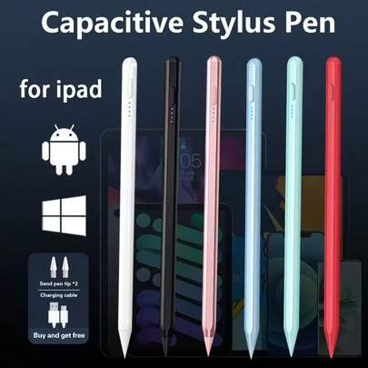 適用於 iPad/Android/觸控筆 - 快充 Apple Pencil 高精度電容觸控筆，相容 iOS、Kindle 平板電腦，附替換筆尖與充電線，電池容量 90mAh