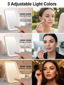LED Makeup Mirror, Lighted Desktop Vanity Mirror, 3 Lighting Modes Makeup Mirror, Desktop Mirror, USB Rechargeable Makeup Mirror, Travel Makeup Mirror, Portable Makeup Mirror For Student Dorm, Office, Countertop, Birthday Graduation Best Gift, Home Decor, Back To School Supplies, Multi-Functional Desktop Makeup Mirror, Student Dorm, Travel, Office, Bedroom Makeup Mirror, Mother's Day Best Gift For Women - Multicolor - View 4