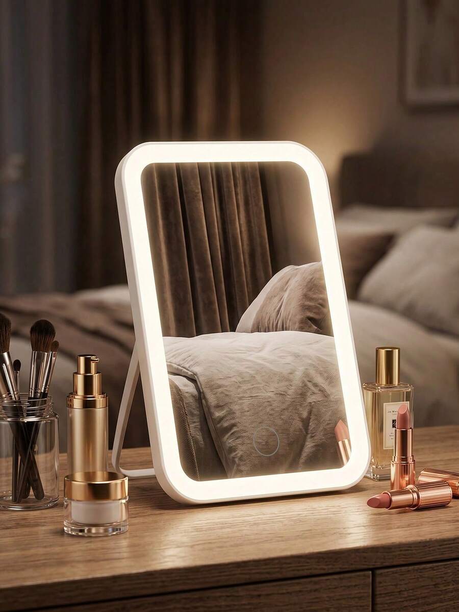 LED Makeup Mirror, Lighted Desktop Vanity Mirror, 3 Lighting Modes Makeup Mirror, Desktop Mirror, USB Rechargeable Makeup Mirror, Travel Makeup Mirror, Portable Makeup Mirror For Student Dorm, Office, Countertop, Birthday Graduation Best Gift, Home Decor, Back To School Supplies, Multi-Functional Desktop Makeup Mirror, Student Dorm, Travel, Office, Bedroom Makeup Mirror, Mother's Day Best Gift For Women