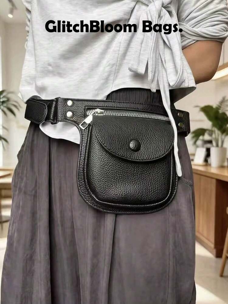 American Retro Western Style Multifunctional Waist Bag Belt Wasteland Aesthetic Y2K Hot Girl Heavy Rivet Wide Waist - Black - View 1