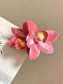 4 Pcs Orchid Flower Hair Clips Hawaiian Tropical Floral Hair Pins Summer Beach Vacation Barrettes Accessories For Women Girls - Multicolor - View 5