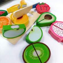 Mainan Dapur Kayu, Set Dapur Bermain Peran, Permainan Memasak Simulasi, Termasuk Memotong Buah dan Sayuran Realistis, Penuh Keseruan - MultiWarna - View 4