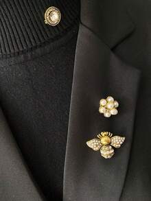 3pcs Fashion Jewelry Brooch Set - Bee, Faux Pearl And Floral Decorative Brooches - View 2