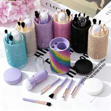 Set Kuas Makeup Lengkap Bertabur Berlian Imitasi, Set Kuas 6-in-1 Kreatif dengan Hiasan Berlian, Kuas Bedak dan Kuas Eyeshadow Ultra Lembut, Alat Makeup, Set Perjalanan Portabel dengan Cermin Terintegrasi - MultiWarna - View 6
