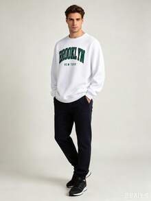 Manfinity Dauomo Men's Letter Pattern Warm Lined Sweatshirt,Autumn And Winter - 白色 - 查看 1