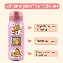 50Pcs Cozy Autumn Woodland Animals Reading Stickers Funny Fall Book Love Stickers Aesthetics Scrapbook Stickers Pack Vinyl Waterproof Stickers For Water Bottle,Computer,Laptop,Phone,Luggage,Notebook,Fridge - Multicolor - View 7