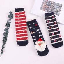 A 3-Pack Of Adorable Colorful Santa Claus Fleece Stockings For Autumn And Winter. Three Different Looks, Very Versatile, Featuring Festive Patterns, Perfect For Christmas. - 3pcs - View 2