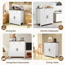 30" Coffee Bar Station, Kitchen Sideboard Buffet Cabinet With A Drawer And Adjustable Shelf, Modern Farmhouse Storage Cabinet For Kitchen, Living Room, Entryway, White - White - View 5