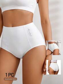 1pc Women's Plus Size Seamless Panties High Waist Briefs Lifting Buttock High Elasticity Panty Comfortable & Breathable Women Lingerie - White - View 1