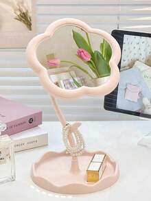 1pc Flower-Shaped High-Definition Makeup Mirror, Cute Girly Style Desktop Vanity Mirror With Detachable Jewelry Hanging Storage Structure, 2-In-1 Mirror + Cosmetic Storage, Suitable For Home, Student Dorm, Office, Bathroom Decor, Autumn Atmosphere Home Decoration Ornament, Practical Home Essential Gift For Friends And Couples - Multicolor - View 3