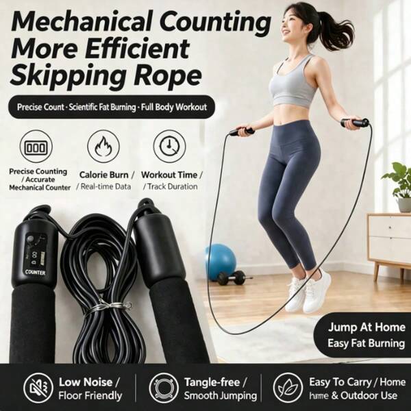 1 pieza Cuerda de salto de velocidad con kit resistente al desgaste, contador de rodamiento mecánico, longitud de cuerda ajustable, mango de espuma, apto para gimnasio en casa, entrenamiento de fitness