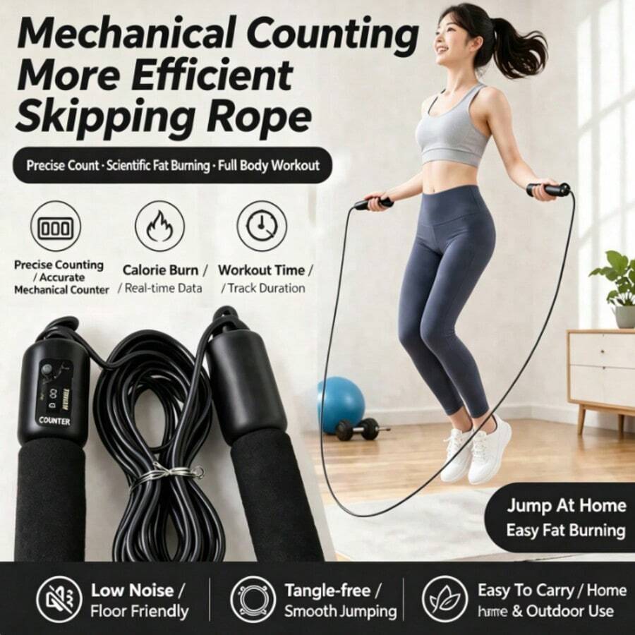 1pc Speed Jump Rope With Wear-Resistant Kit, Mechanical Bearing Counter, Adjustable Rope Length, Foam Handle, Suitable For Home Gym, Fitness Training - Black - View 1