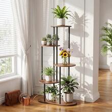 Modern Plant Stand 4/5/6 Tier Wooden Shelving & Metal Flower Rack For Indoor Garden & Outdoor Use - Black - View 4