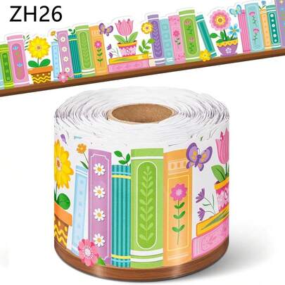 1pc Wildflower Bookshelf Border Decoration -32.8ft Self-Adhesive Sticker For Back To School Flower Book Bulletin Board, Suitable For Party Decoration In Classrooms, Libraries, Office Blackboards, And Home Walls