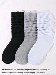 3 Pairs Random Color Slouch Long Socks, Soft Cozy Socks For Girls Kids And Female Students, Fall Halloween Christmas Festival Gift Outfit Accessories - Multicolor - View 3
